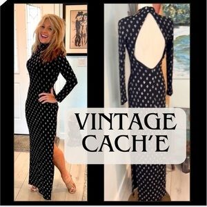 VTG Cach’e,Exquisite,Vintage Black & Silver,Open-Back Gown, Side Splits,6